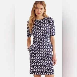 Boden Zoe Geometric Print Navy and White Jersey Shift Dress Size 4P